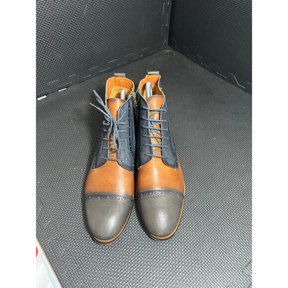 PIKOLINOS Women Cap Toe Leather Blue Brown Lace Up Side Zip Ankle Boots 41 US 10 - Picture 2 of 8